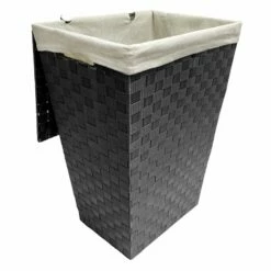 Woven Band Laundry Hamper With Lid & Removable Liner, Light Grey