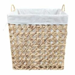 Woven Water Hyacinth Wicker Laundry Hamper, Small